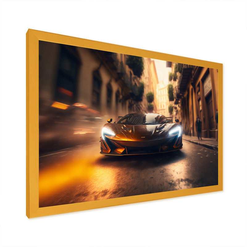 «Futuristic Black Bugatti Sports Car Racing V», reproduction sur toile, H 12 po x l 20 po x P 1 po, Encadrement doré