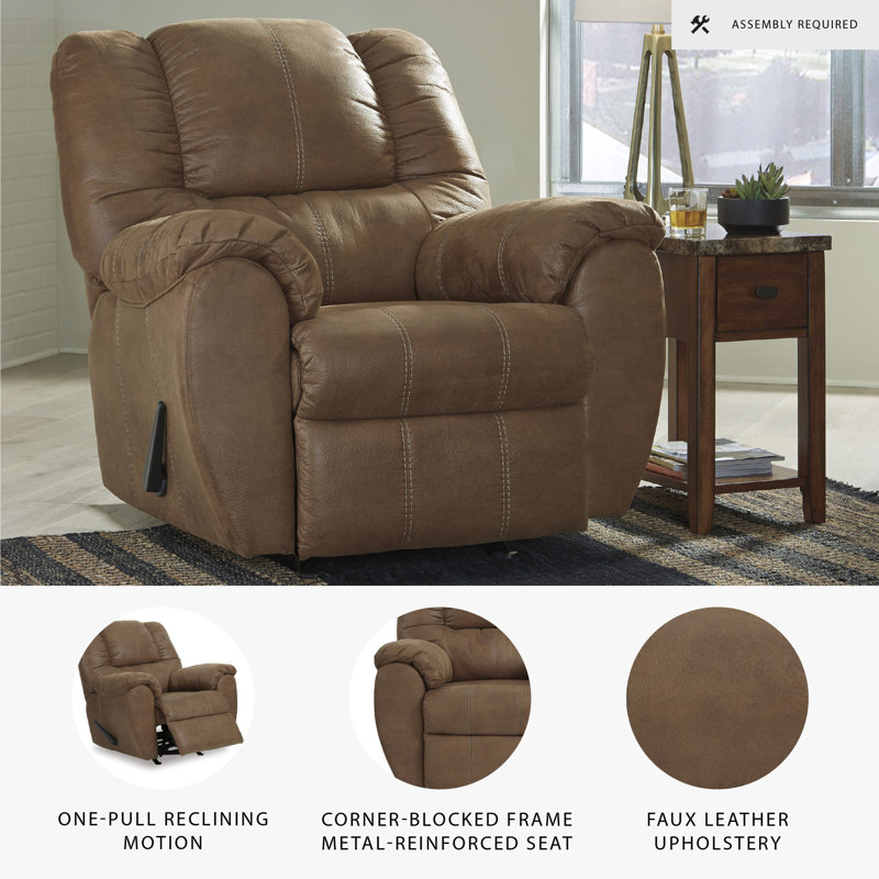 Pinard Faux Leather Recliner, Saddle Polyester Blend