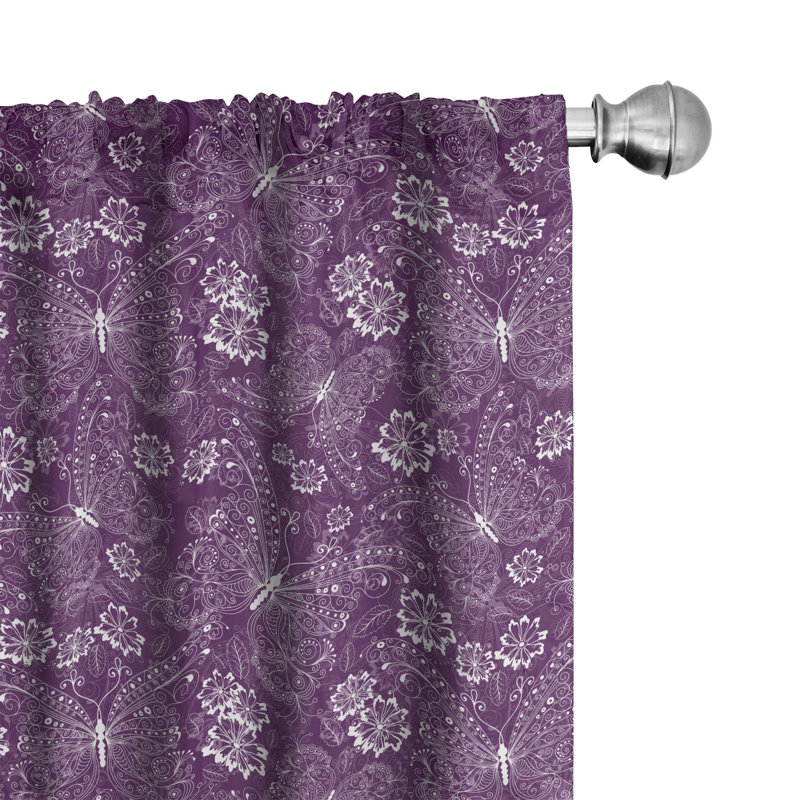Plum Window Curtains, Floral Semi-Sheer Rod Pocket Curtain Panels, 28" x 95"