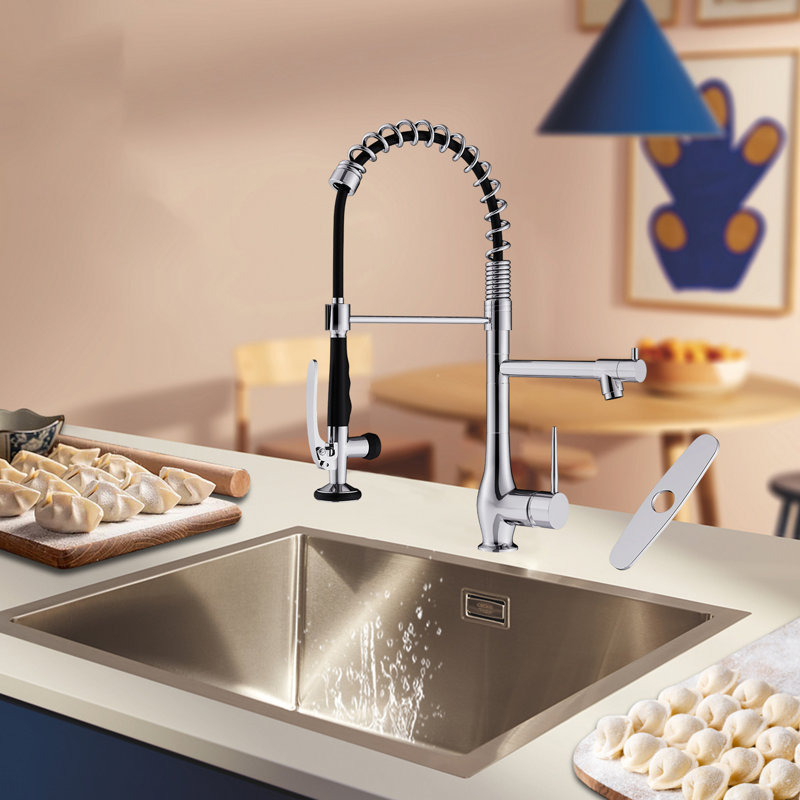 Double-Head Stainless Steel Kitchen Faucet With Pull-Down Nozzle, Single Handle High-Pressure Kitchen Sink Faucet, Chrome