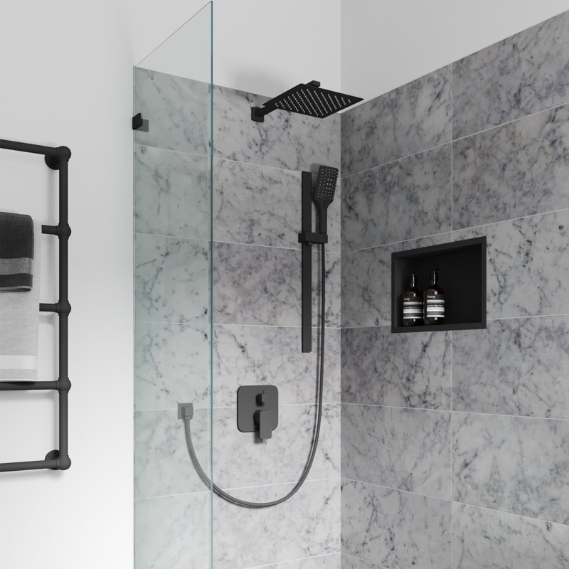 Système de douche combinée avec pomme de douche à effet pluie de 10 po avec barre coulissante réglable et valve de mélange à pression équilibrée Resort