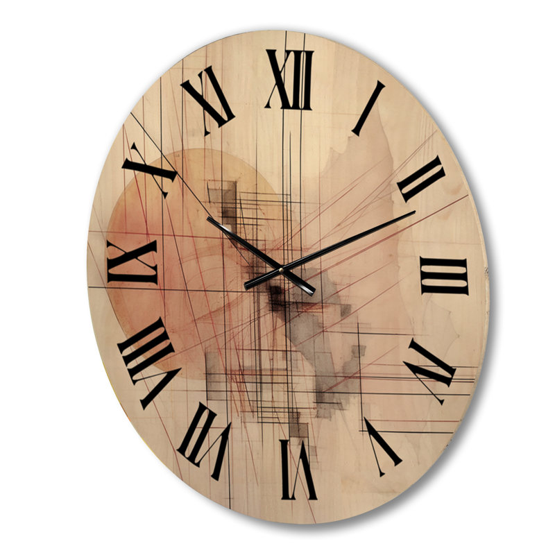 Très grande horloge murale minimaliste en bois beige et orange, Grand