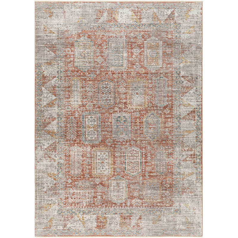 Everly Oriental Machine Made Power Loomed Polyester Area Rug in Red, Runner 2'11" x 10'