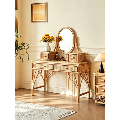 Ensemble de coiffeuse en rotin naturel