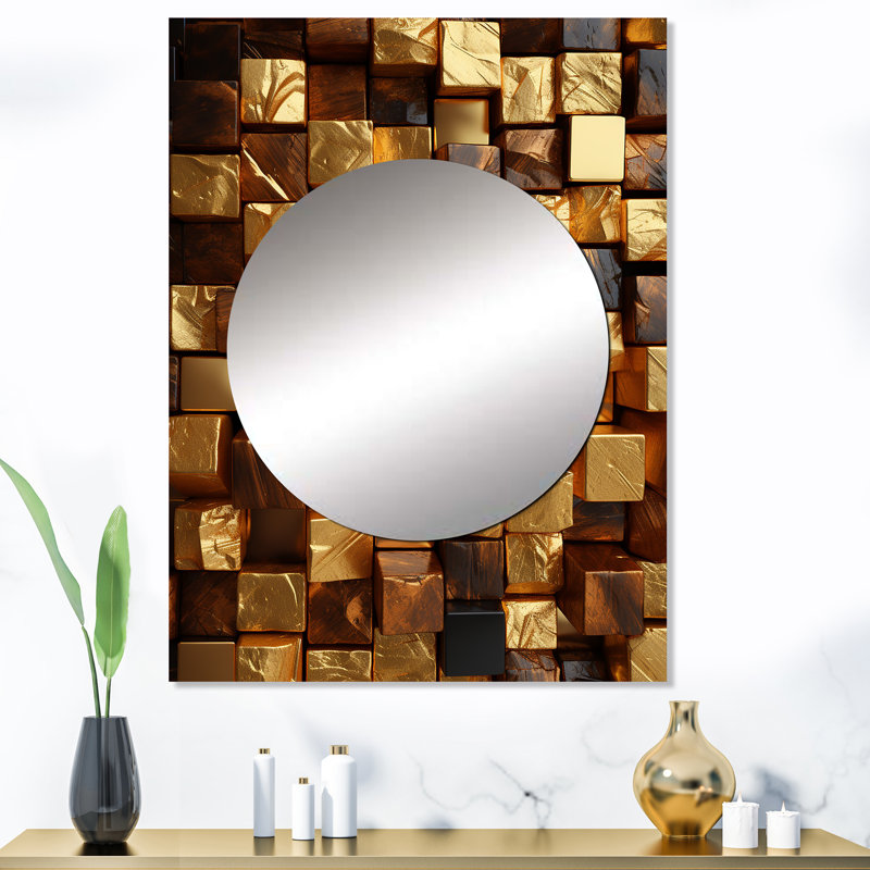 Cubes abstraits noirs et dorés II - décoration murale miroir géométrique MTMIR137081, 40 po x 30 po