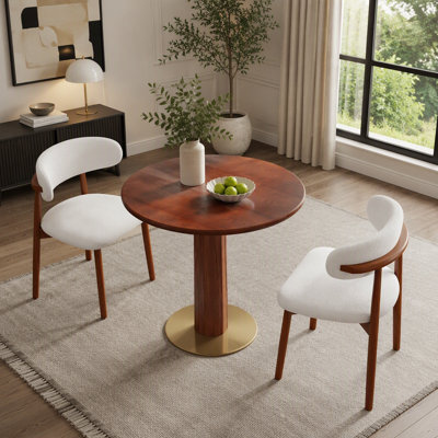 Dining Table de salle à manger ronde rétro en noyer de 80 cm avec base en laiton et bois massif. Table avec pieds en bois et base dorée, table pour 2 personnes pour les petits espaces (seulement la table de Négociation)