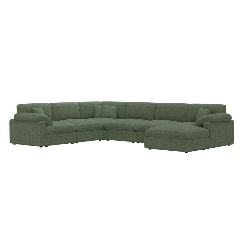 Canapé modulaire de coin moderne 7 pièces avec repose-pieds amovible Cloud, Tissu vert