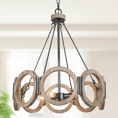 Lustre géométrique unique en bois 4 lumières