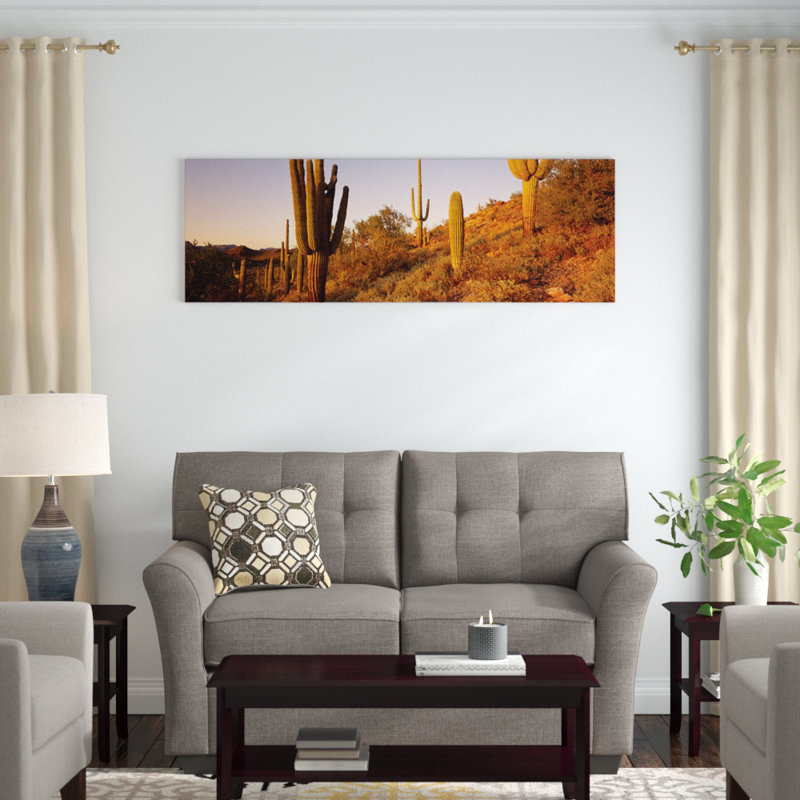 «Saguaro Cactus on Hillside, Superstition Mountains, Arizona, USA», reproduction de photo sur toile, Toile tendue