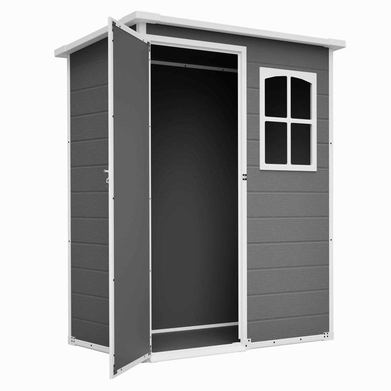 5X3ft Gray Resin Outdoor Storage Shed With Floor, Waterproof Lockable Design And Window - Ideal Tool & Garden Storage For Backyard, Patio, Lawn