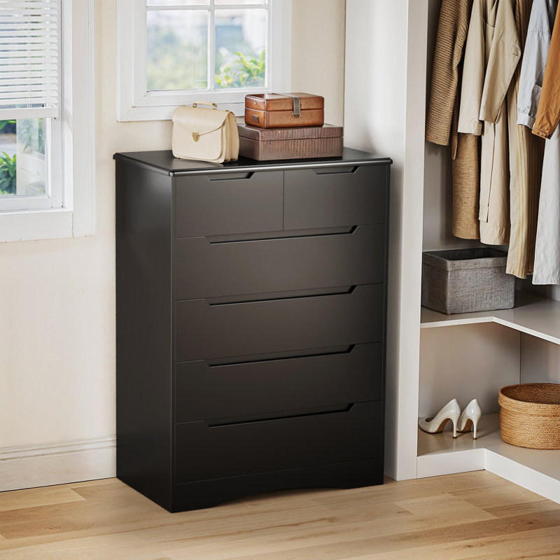 Cherea 43.7"W 6- Drawer Dresser  with concealed handles,storage cabinet, Black