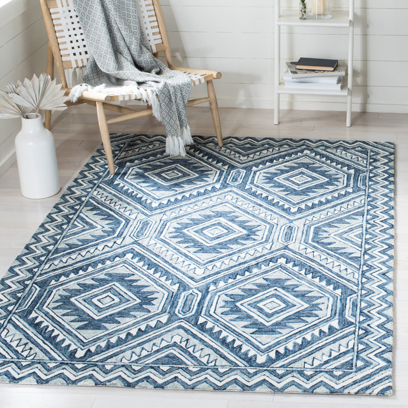 Negrete Metro Hand Tufted Wool And Cotton With Latex Geometric Rug, Rectangle 5' x 8'