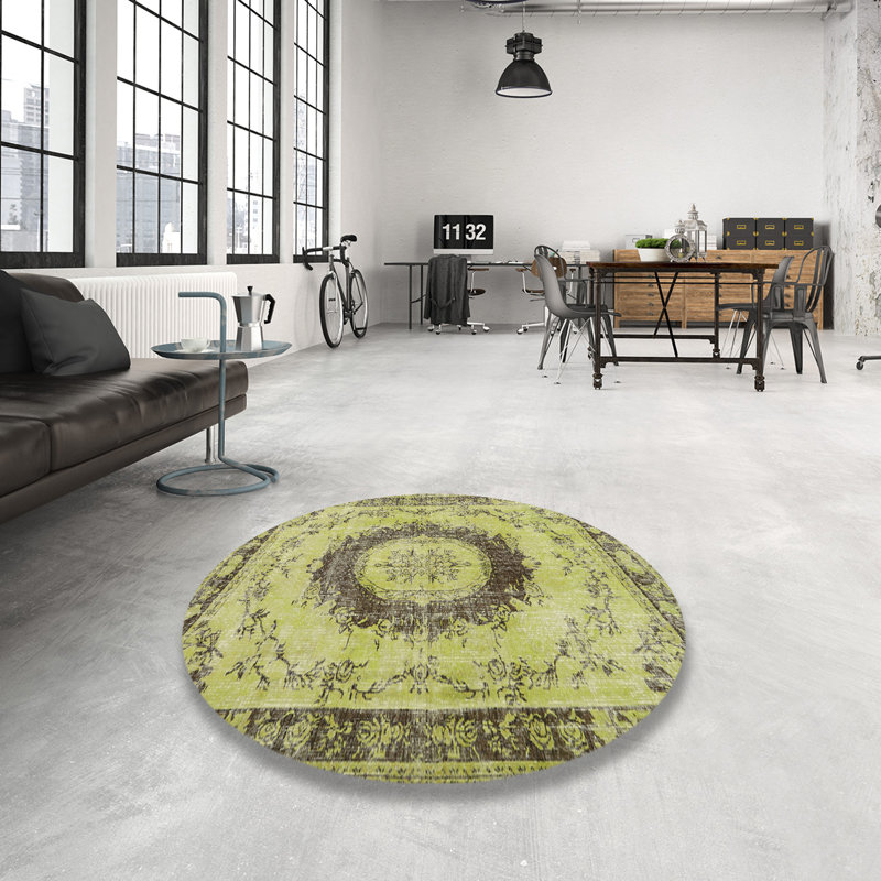 Tapis vert de style oriental, Rond 7 pi
