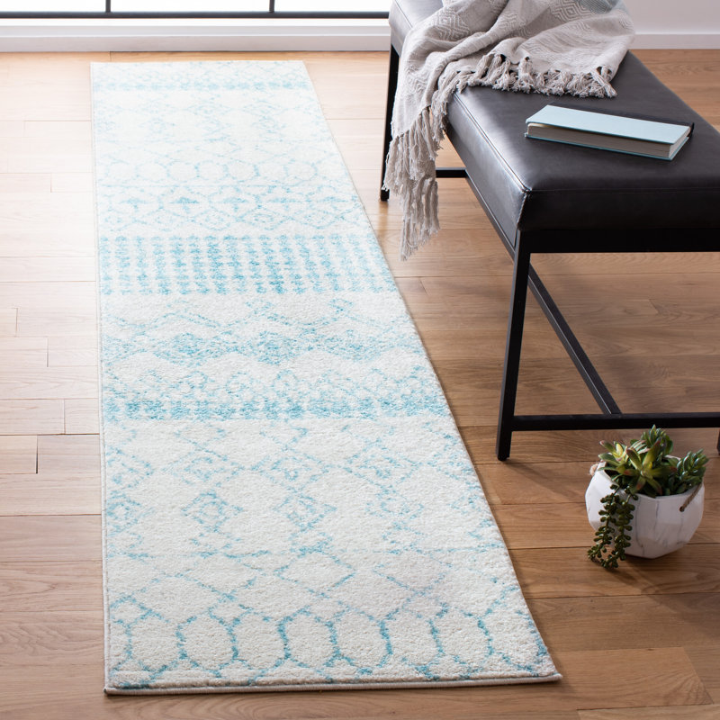 Tapis ivoire / turquoise Stutz Southwestern, Tapis de couloir 2 pi x 9 pi