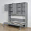 Lit escamotable simple simple avec armoire supérieure et tablettes, lit pliable peu encombrant avec lumière et USB, gris-1482102434