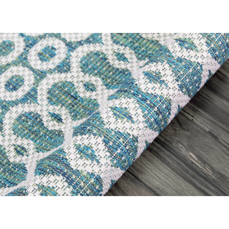 Tapis bleu sarcelle intérieur / extérieur 1870, Rectangle 5 x 7