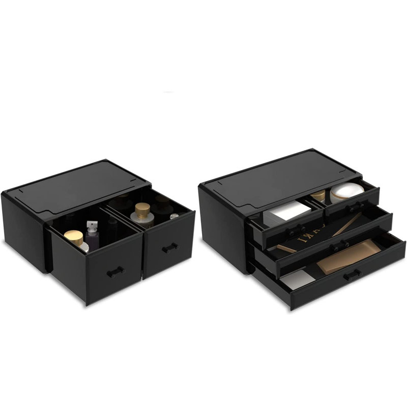 Étui de rangement pour maquillage 3 pièces avec 6 tiroirs (noir), Noir