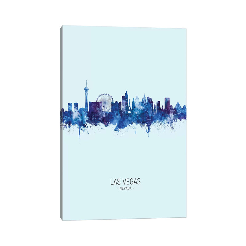 Las Vegas Nevada Skyline Portrait Dark Blue by Michael Tompsett - 1 Piece Wrapped Canvas Wall Art, 30.48 cm H x 45.72 cm W