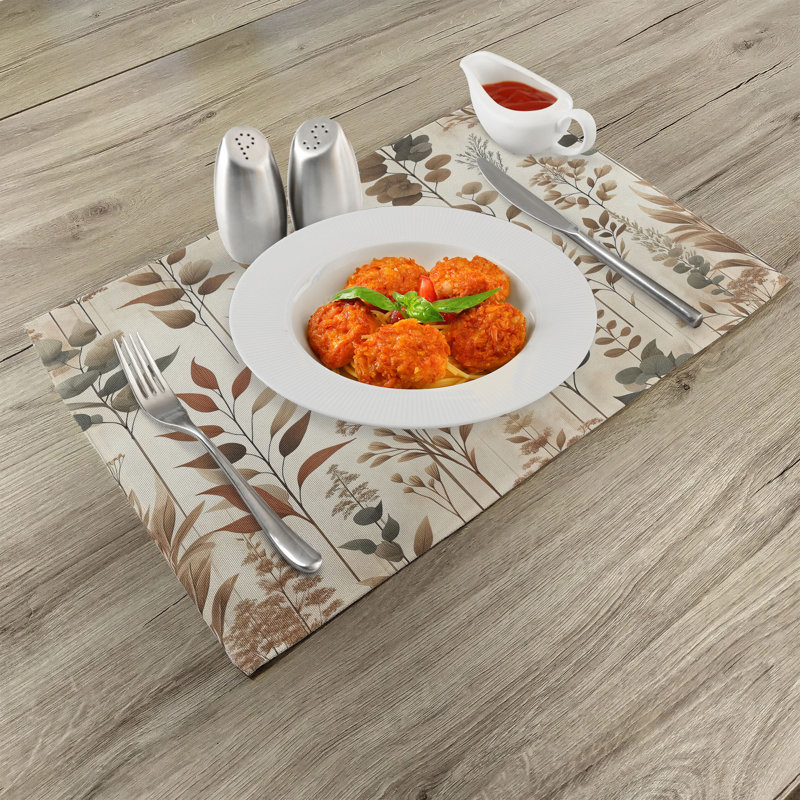 Pale Camel Laurel Green Botanical Polyester Placemats Set of 4