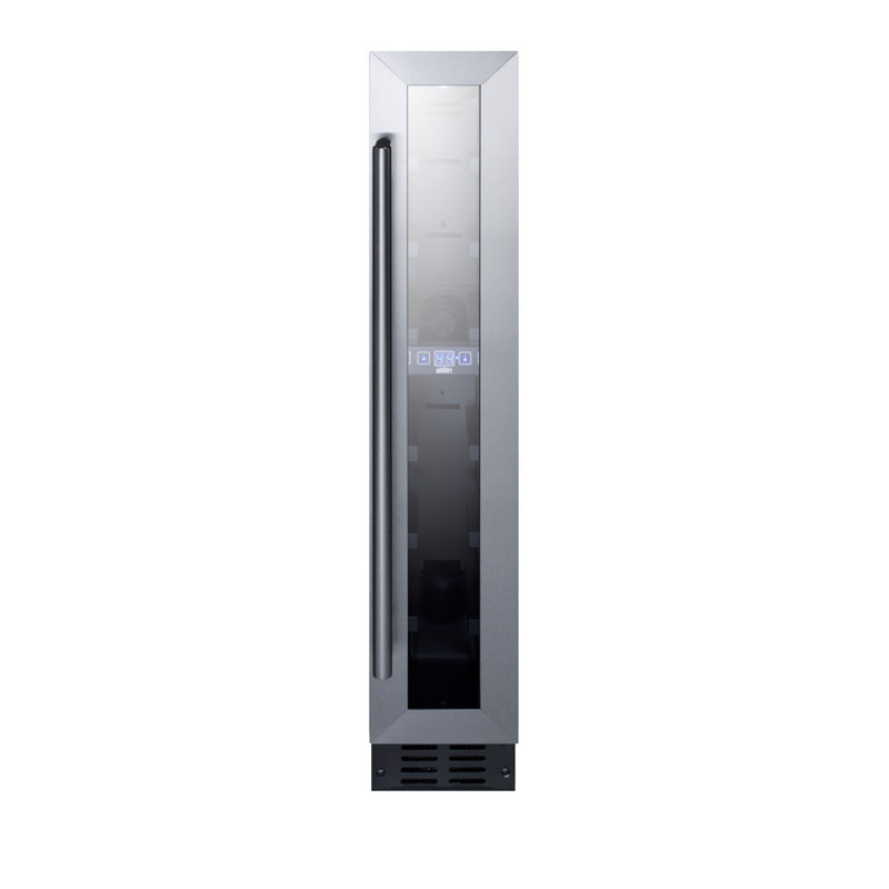 Slim Silver Glass Door Built-In Wine Cellar with Interior Lighting