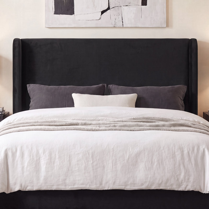 Carmen Upholstered Wingback Bed, King, Black Velvet