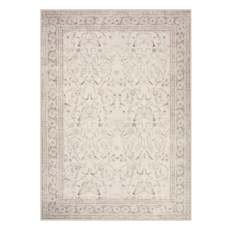 Kaldi Washable Area Rug for Bedroom Floral Ultra-Thin Non-Slip Pastel Bedroom Nursery Playroom Carpet, Rectangle 5' x 7'