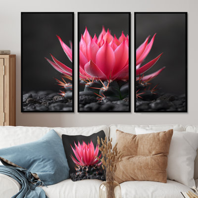 Cactus rose et gris à motif floral "Cactus rose et gris", 3 pièces