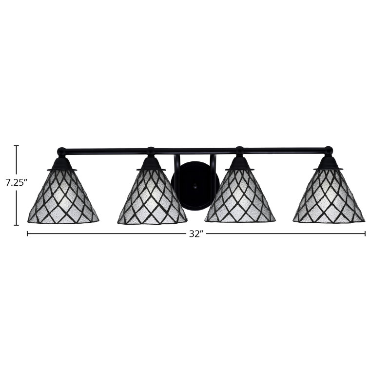Paramount 4 Light Bath Bar Shown In Matte Black Finish With 7" Diamond Ice Art Glass