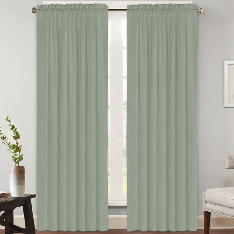 Joe Semi-Sheer Rod Pocket Polyester Curtain Panel Pair, 52" W x 108" L, Seagrass