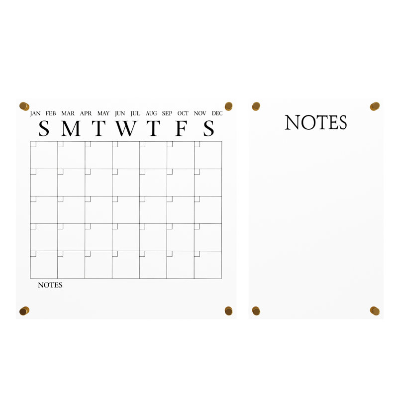 Clear Acrylic Wall Calendar and Notes Board Set with Marker