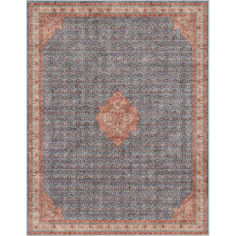  Tapis bleu / ivoire Asha Lilith, Rectangle 9 pi 10 po x 13 pi