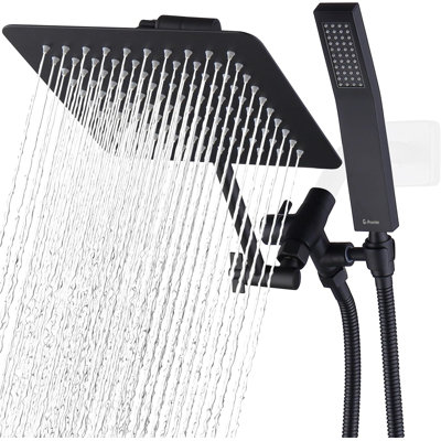 8-Inch Dual Stainless Steel Shower System With Rain Overhead And Handheld Showerheads, Adjustable Extension Arm, 3-Way Diverter (Matte Black)