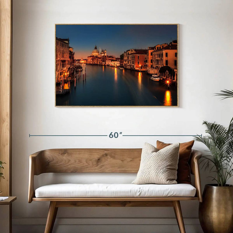 Grand canal au crépuscule, Cadre flottant en bois naturel, 43 po x 29 po