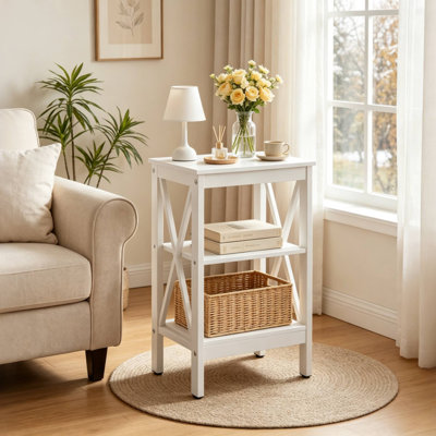Rustic End Table with Open Shelves – Farmhouse Side Table for Living Room or Bedroom, Durable Wood & Metal Accent Table for Small Spaces