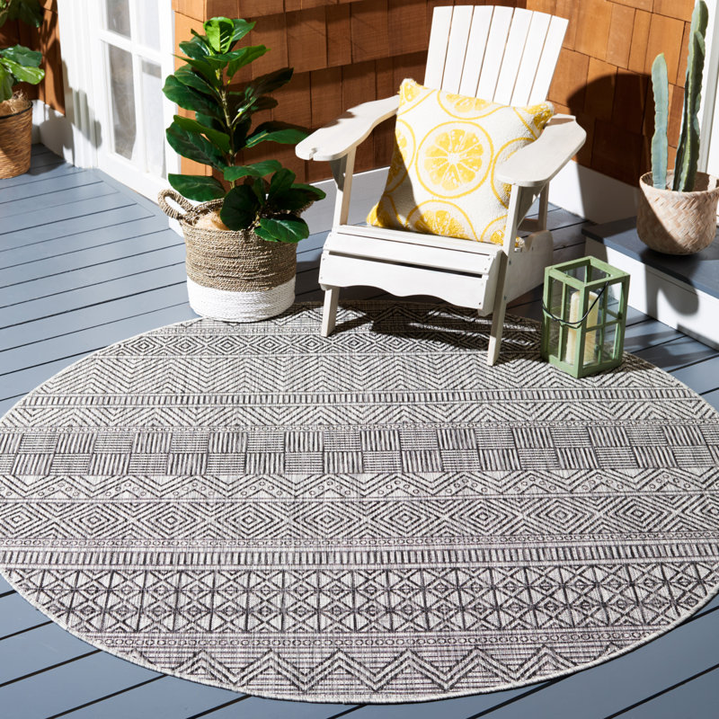 Tapis d'intérieur / extérieur à motif géométrique Jacian Performance, Rond 5 pi 3 po