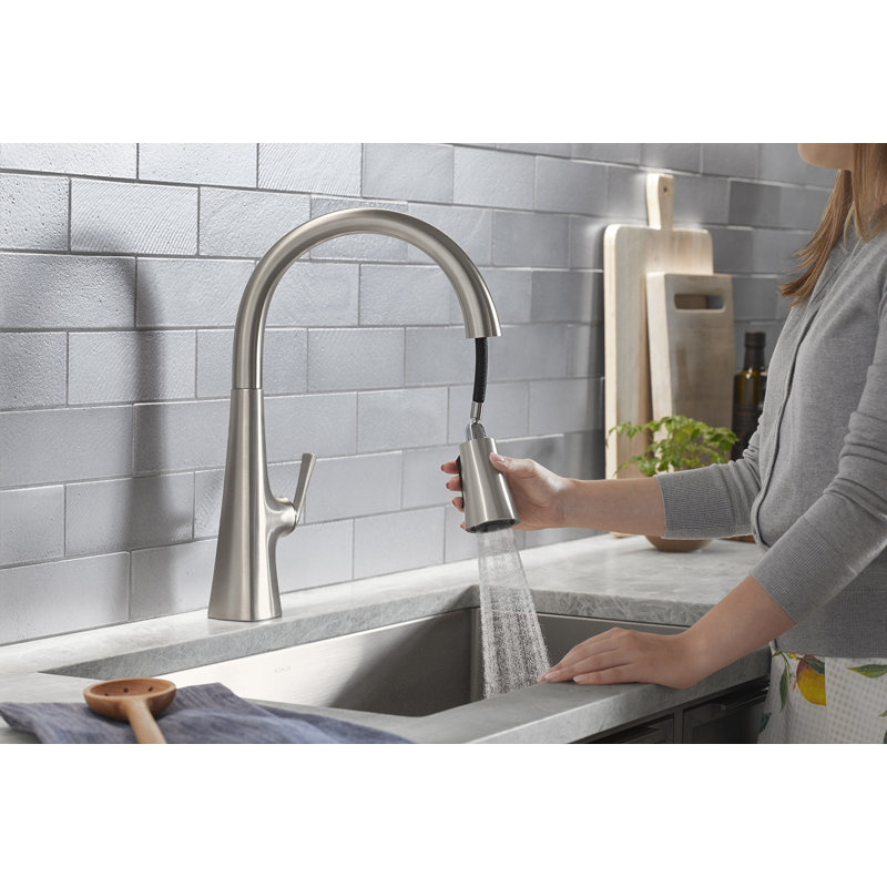 Graze Pull-Down Single Handle Kitchen Faucet With Three-Function Sprayhead With Accessories, Vibrant Stainless