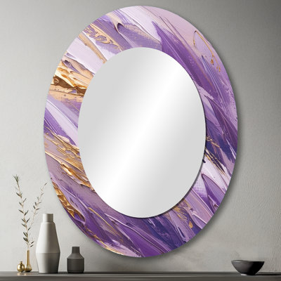 Mauve et doré Dynamic Abstractions II - grand miroir mural ovale sur métal