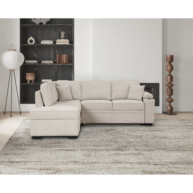 Shanet 87.4'' Velvet Sleeper Sofa, Beige Velvet