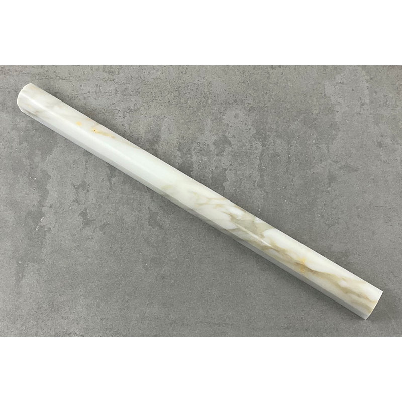 12" x 0.75" Polished Marble Pencil Liner Tile Trim in White Carrara, Calacatta Gold