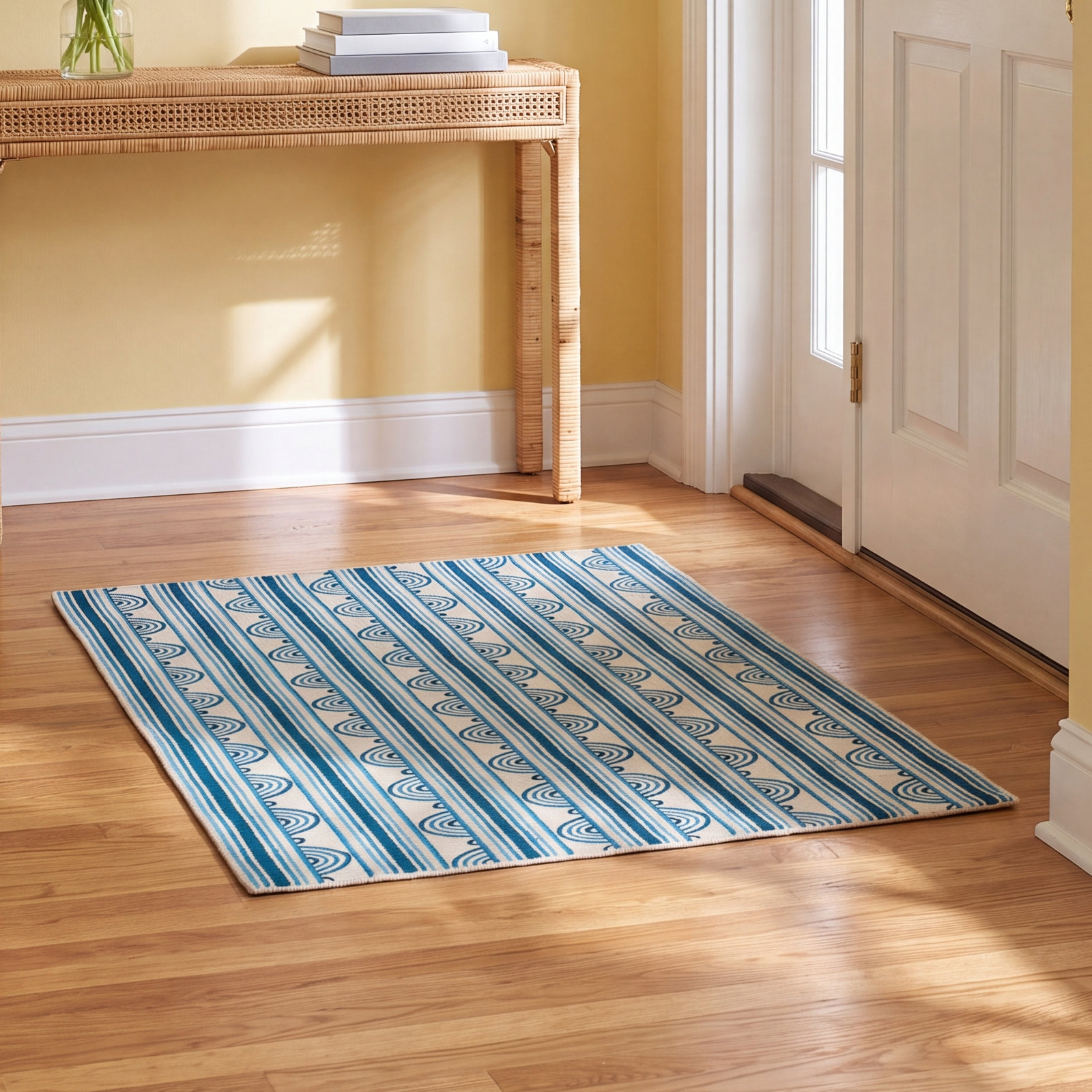 Button Kit Kemp x Annie Selke Button Blue Hand Micro Hooked Wool Rug, Rectangle 2' x 3'