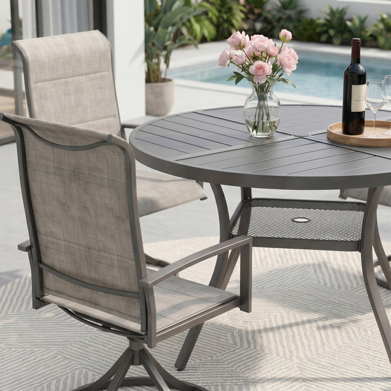 4-Person Round Patio Dining Set With 360°Swivel Padded Textilene Chairs, Gray/Gray