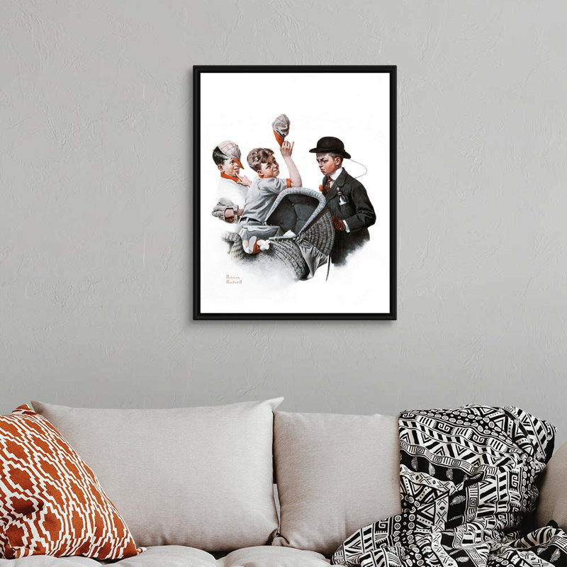 Garçon avec landau, art mural sur toile, H 32 po x l 26 po x P 1,75 po, Cadre flottant noir