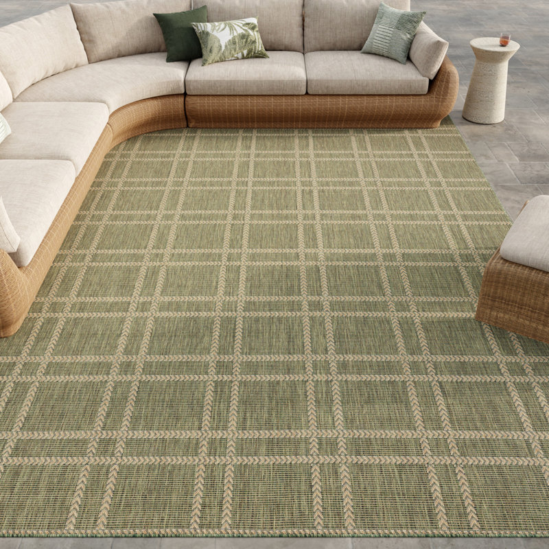 Manderella Modern Rug, Green, Rectangle 9' x 12'