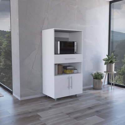 Worland Pantry Cabinet With Microwave Stand, Multi-Functional With Drawer And 2-Door