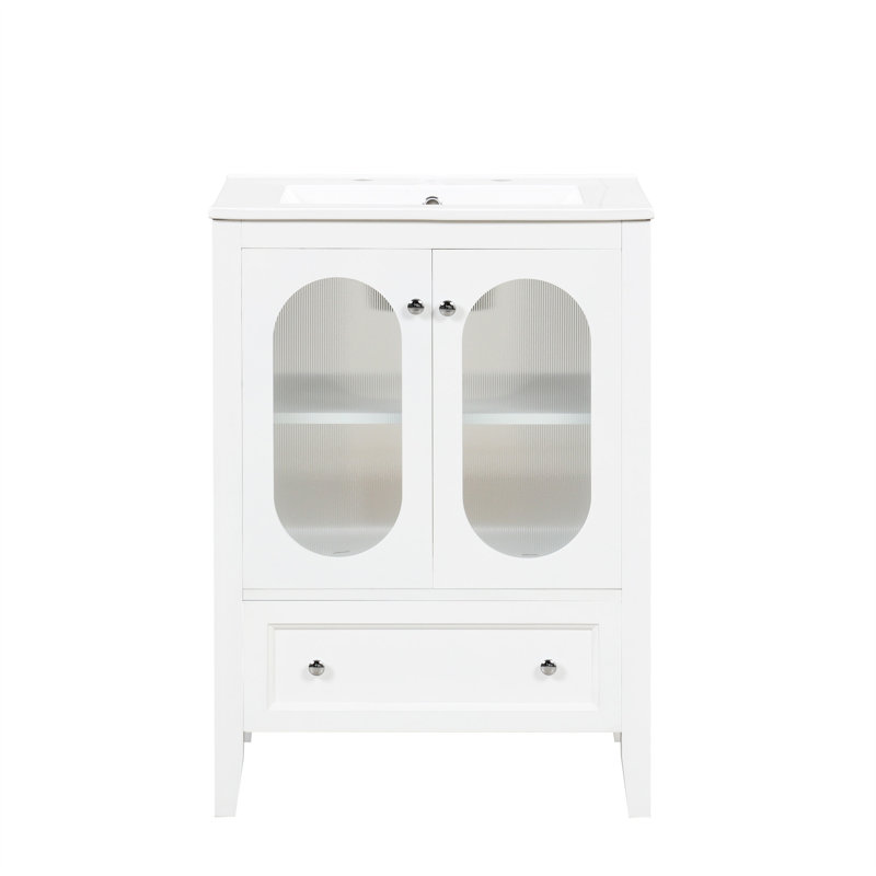 White 24" Freestanding Bathroom Vanity with Ceramic Sink