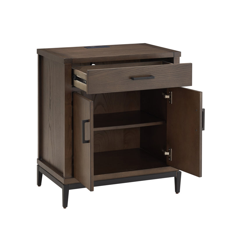 Hallsteinn Solid + Manufactured Wood Side Table, Matte Black/Dark Coffee Bean Brown