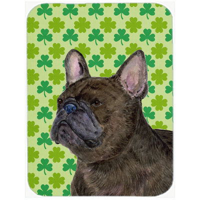 Planche à découper en verre portrait caroline french bouledogue st. patrick Shamrock Lucky Irish