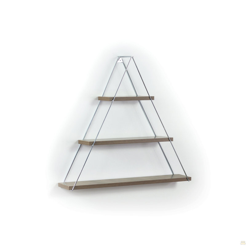 Moset Floating Wall Decor Wall Mounted Rustic Decorative Hanging Metal Bracket Triangle Shelf, Walnut