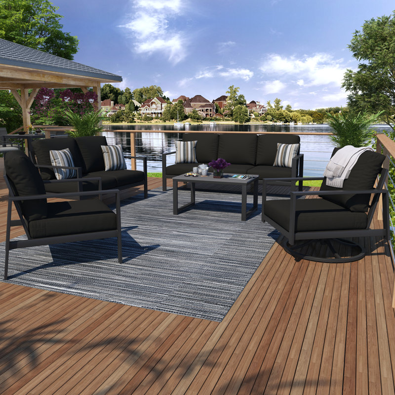 Townsend Sofa Seating Group with Sunbrella® Cushions, Canvas Black Sunbrella® Canvas, Gray