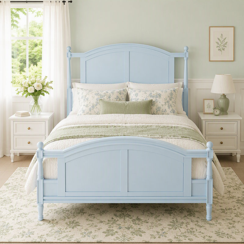 Base de lit plateforme Traditional, Double, Bleu clair